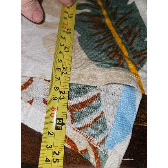 CYNTHIA ROWLEY Botanical Print Button Back 100% Linen Slub Knit Top Sz M - Picture 5 of 5